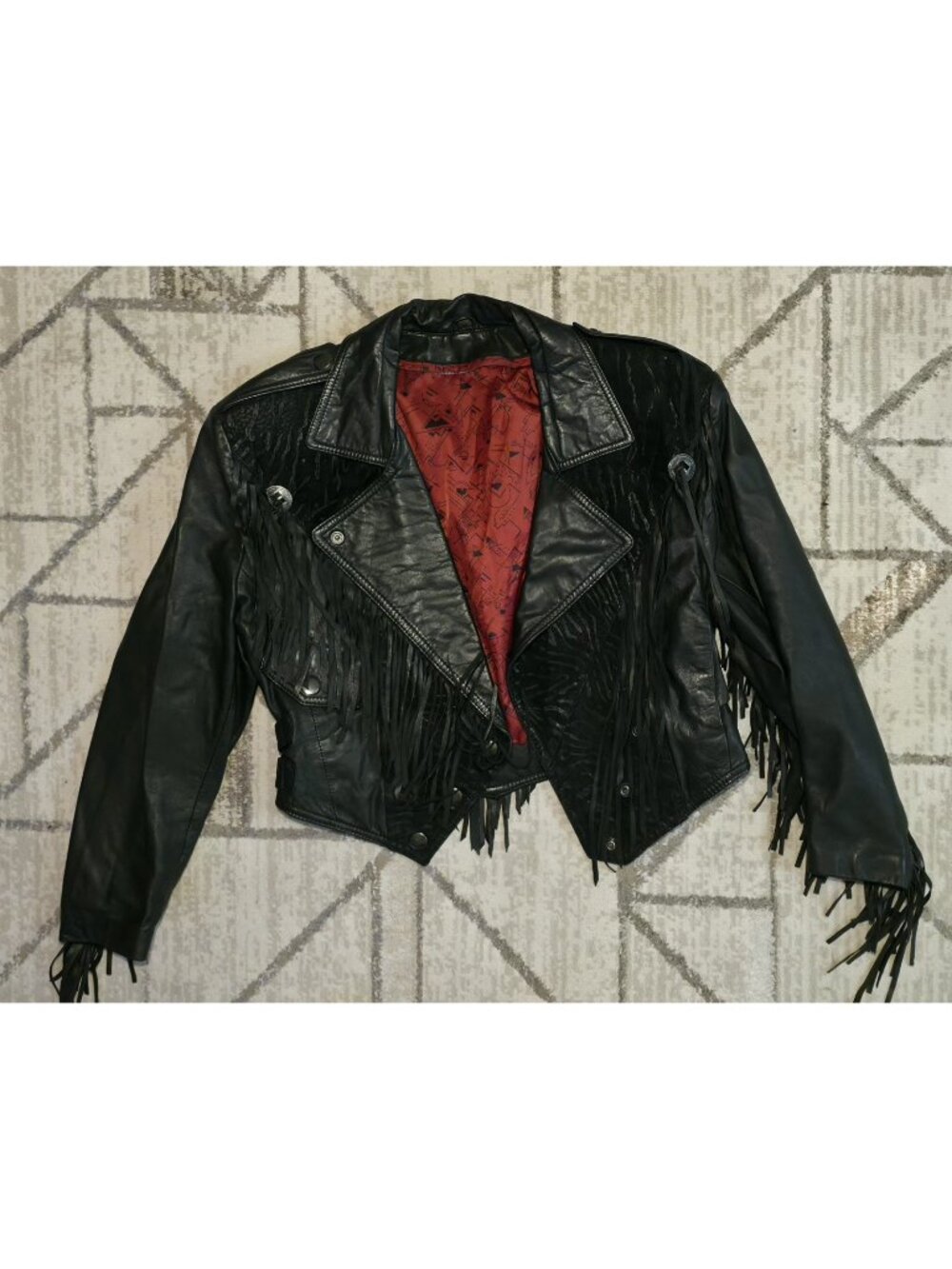 Vintage Bermans 80s Leather Fringe Western Biker Jacket Cropped Moto Concho